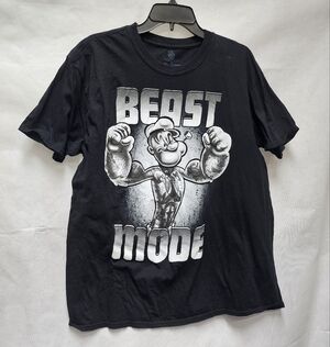 Popeye Beast Mode Tattoos Black Graphic T-Shirt 100% Cotton Size XL